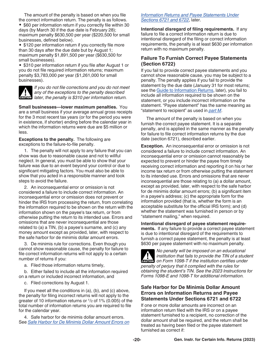 Instructions for IRS Form 1096, 1097, 1098, 1099, 3921, 3922, 5498, W-2G, Page 20