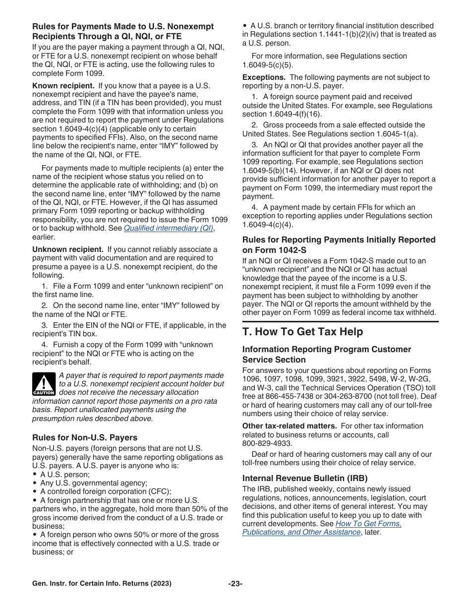 Instructions for IRS Form 1096, 1097, 1098, 1099, 3921, 3922, 5498, W-2G, Page 23