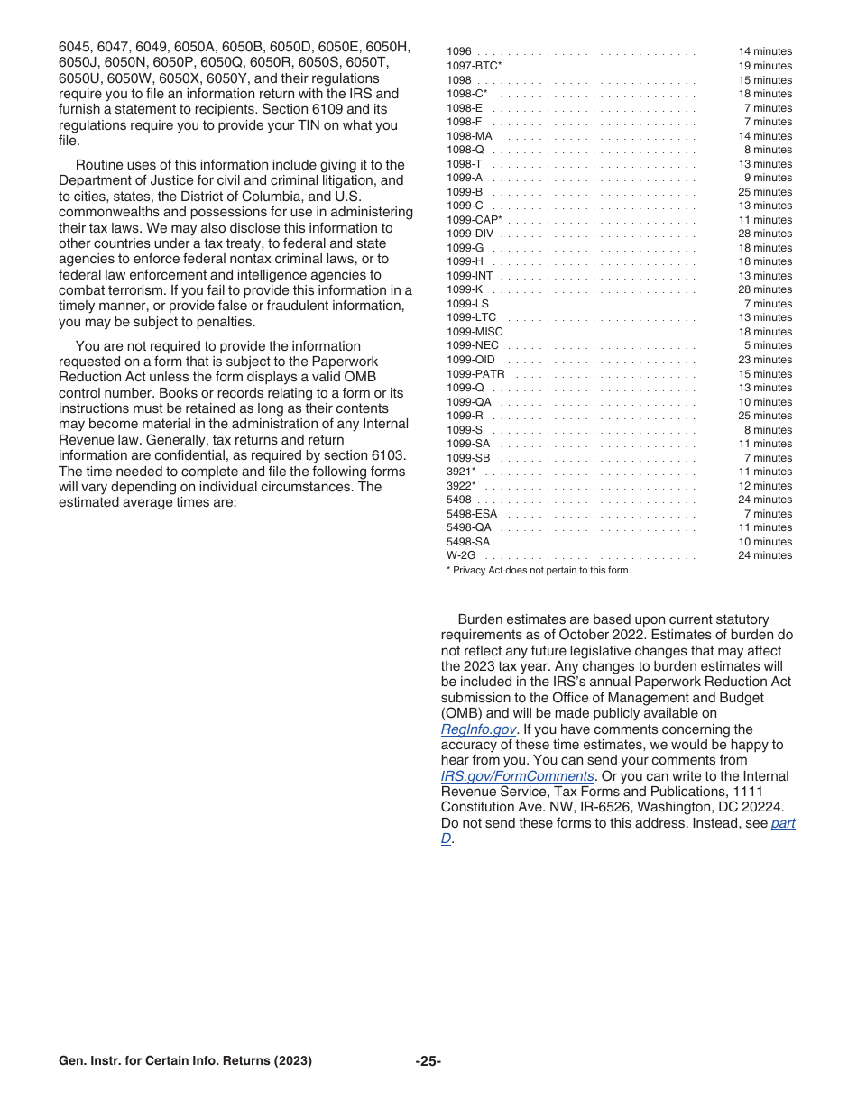 Instructions for IRS Form 1096, 1097, 1098, 1099, 3921, 3922, 5498, W-2G, Page 25