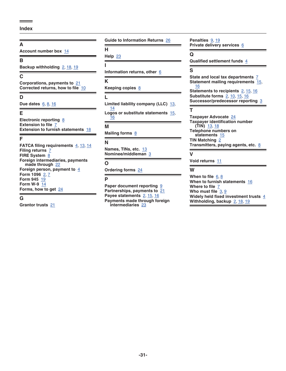 Instructions for IRS Form 1096, 1097, 1098, 1099, 3921, 3922, 5498, W-2G, Page 31
