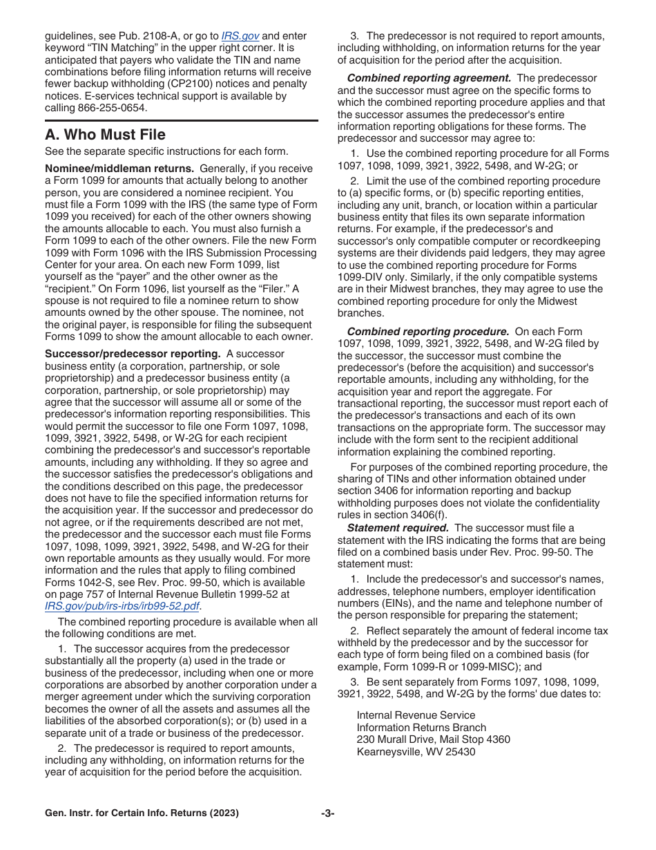 Instructions for IRS Form 1096, 1097, 1098, 1099, 3921, 3922, 5498, W-2G, Page 3