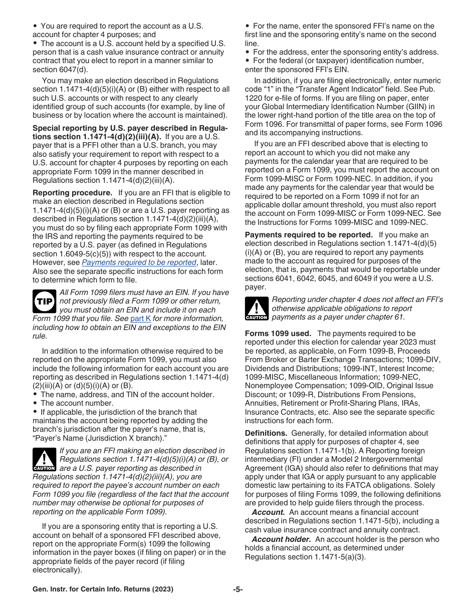 Instructions for IRS Form 1096, 1097, 1098, 1099, 3921, 3922, 5498, W-2G, Page 5