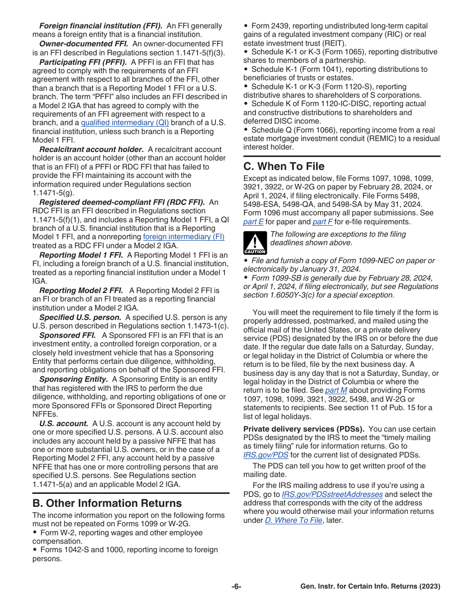 Instructions for IRS Form 1096, 1097, 1098, 1099, 3921, 3922, 5498, W-2G, Page 6