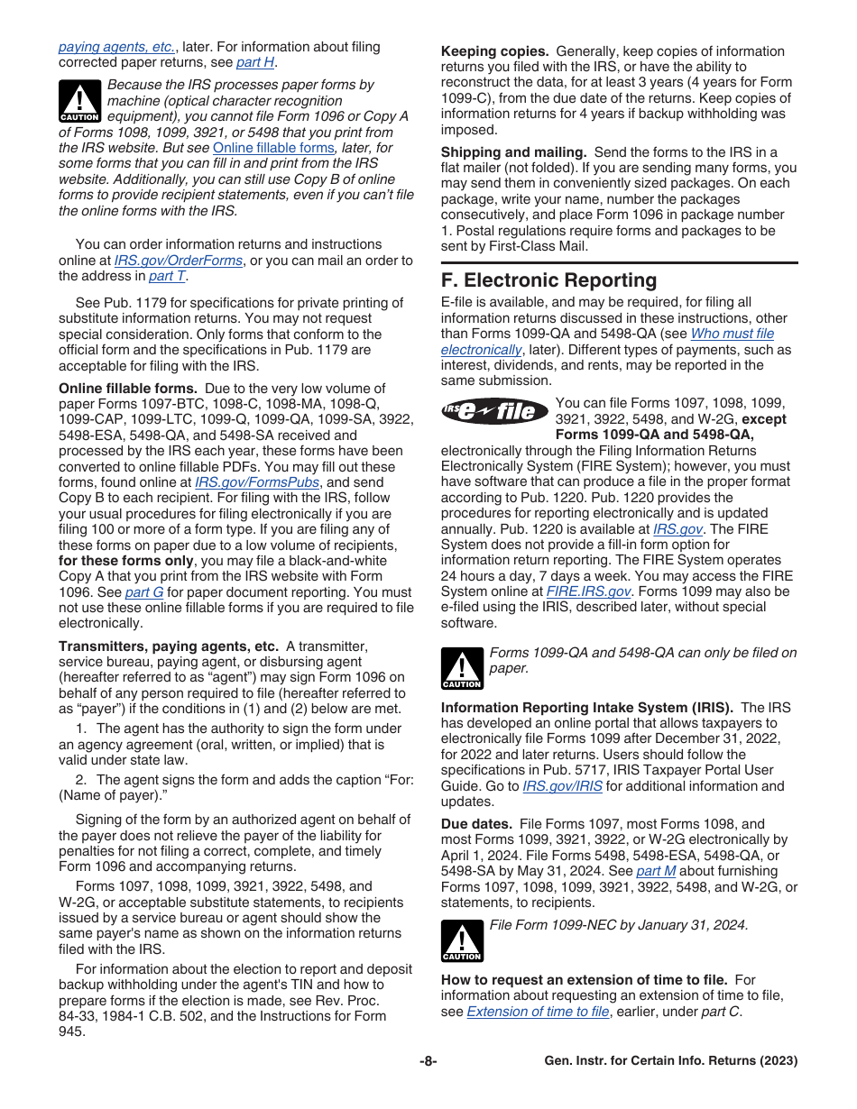Instructions for IRS Form 1096, 1097, 1098, 1099, 3921, 3922, 5498, W-2G, Page 8