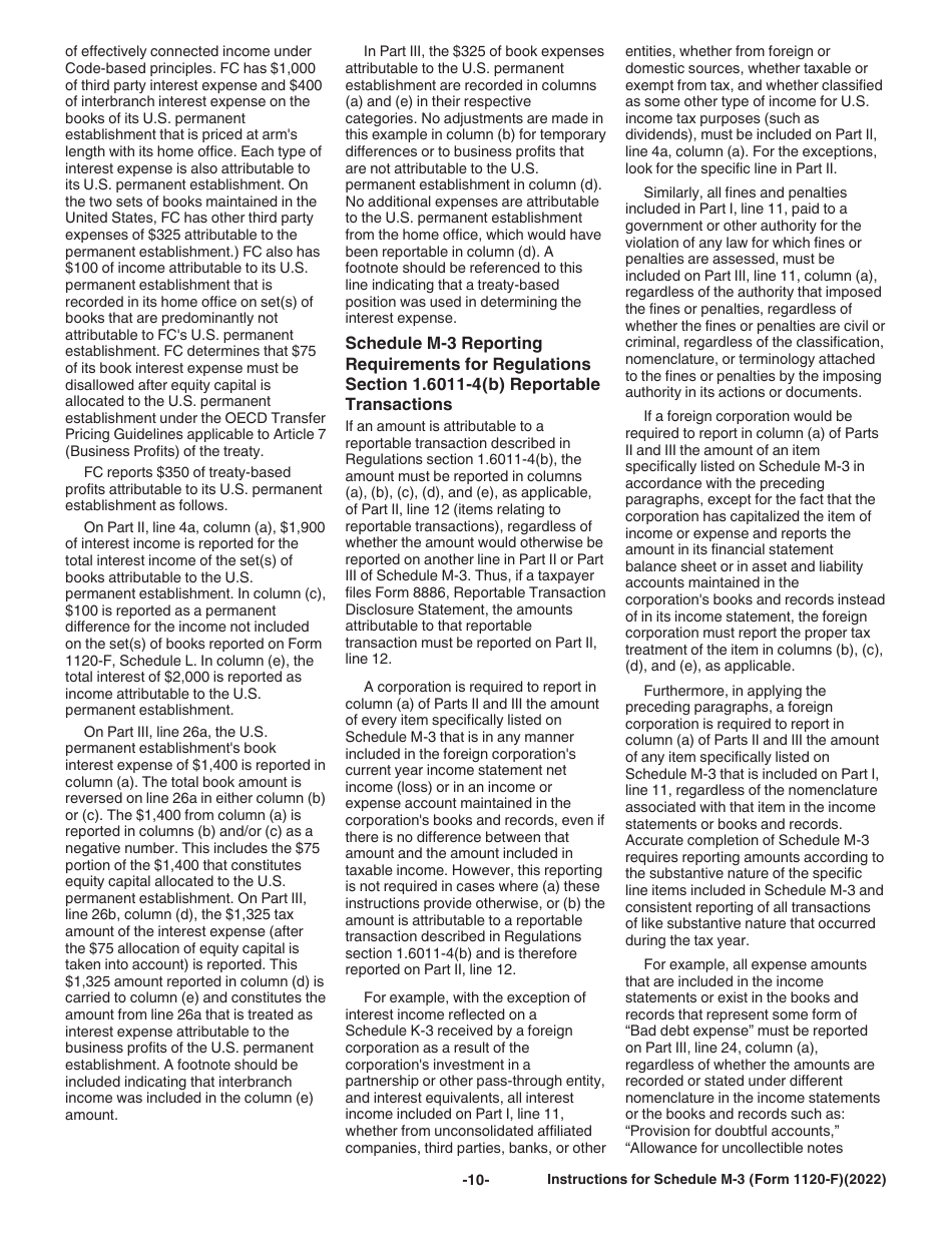 Instructions for IRS Form 1120-F Schedule M-3 Net Income (Loss) Reconciliation for Foreign Corporations With Reportable Assets of $10 Million or More, Page 10
