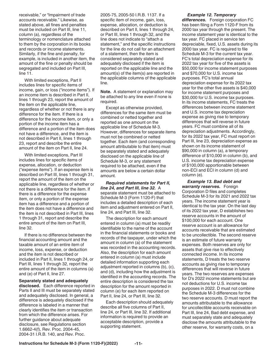 Instructions for IRS Form 1120-F Schedule M-3 Net Income (Loss) Reconciliation for Foreign Corporations With Reportable Assets of $10 Million or More, Page 11