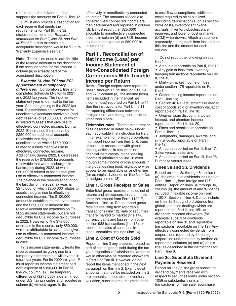 Instructions for IRS Form 1120-F Schedule M-3 Net Income (Loss) Reconciliation for Foreign Corporations With Reportable Assets of $10 Million or More, Page 12