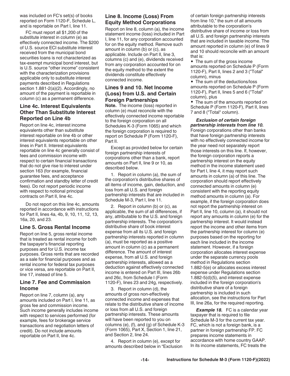 Instructions for IRS Form 1120-F Schedule M-3 Net Income (Loss) Reconciliation for Foreign Corporations With Reportable Assets of $10 Million or More, Page 14