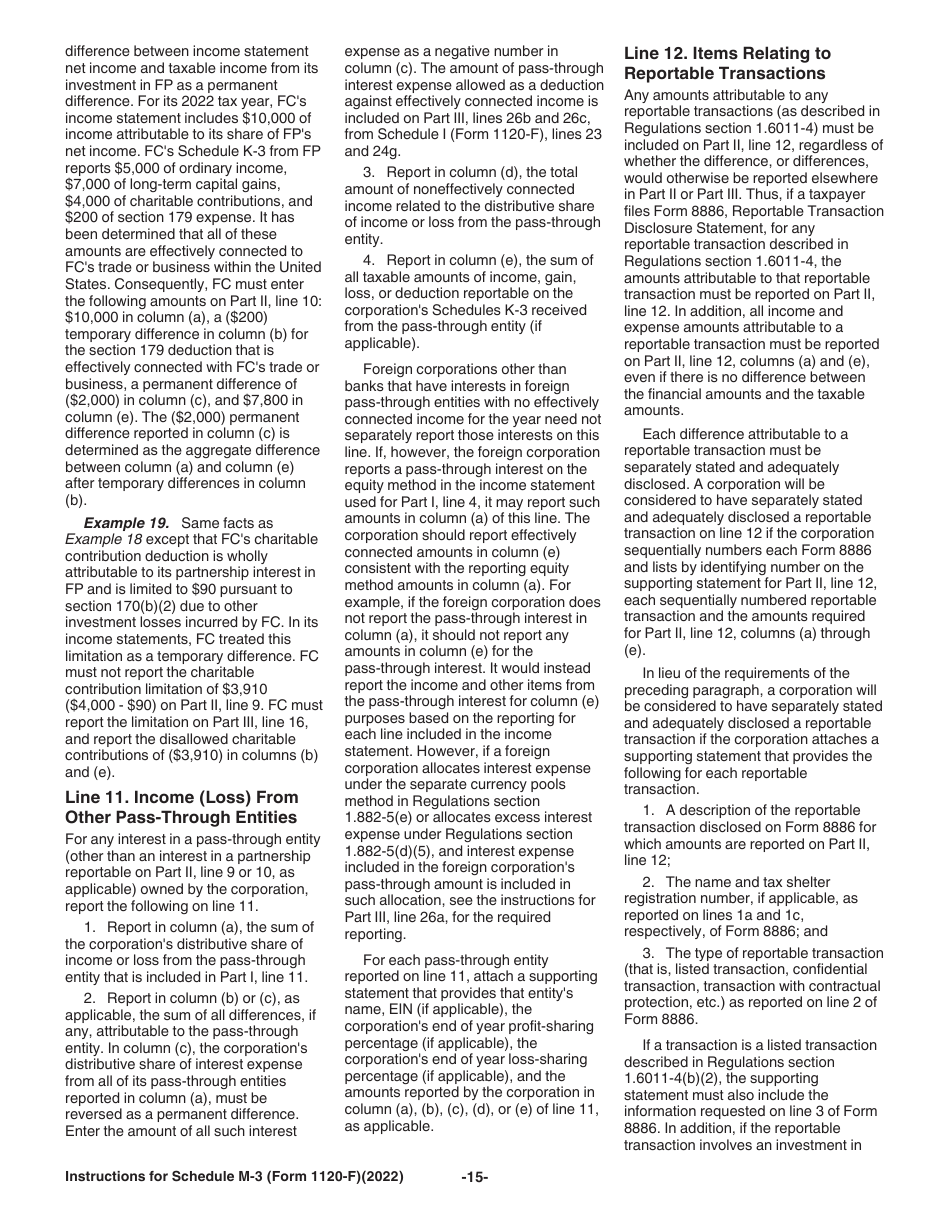 Instructions for IRS Form 1120-F Schedule M-3 Net Income (Loss) Reconciliation for Foreign Corporations With Reportable Assets of $10 Million or More, Page 15