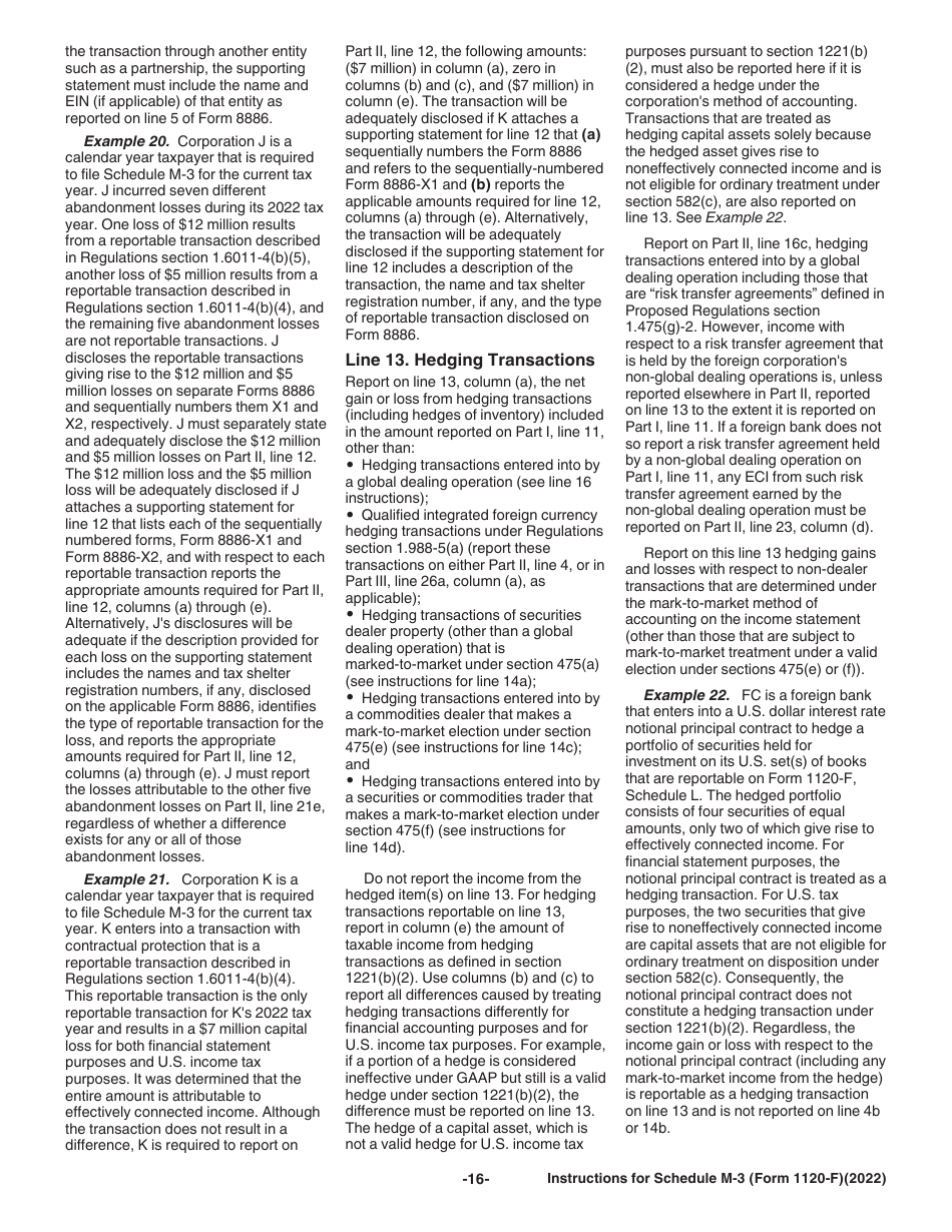 Instructions for IRS Form 1120-F Schedule M-3 Net Income (Loss) Reconciliation for Foreign Corporations With Reportable Assets of $10 Million or More, Page 16