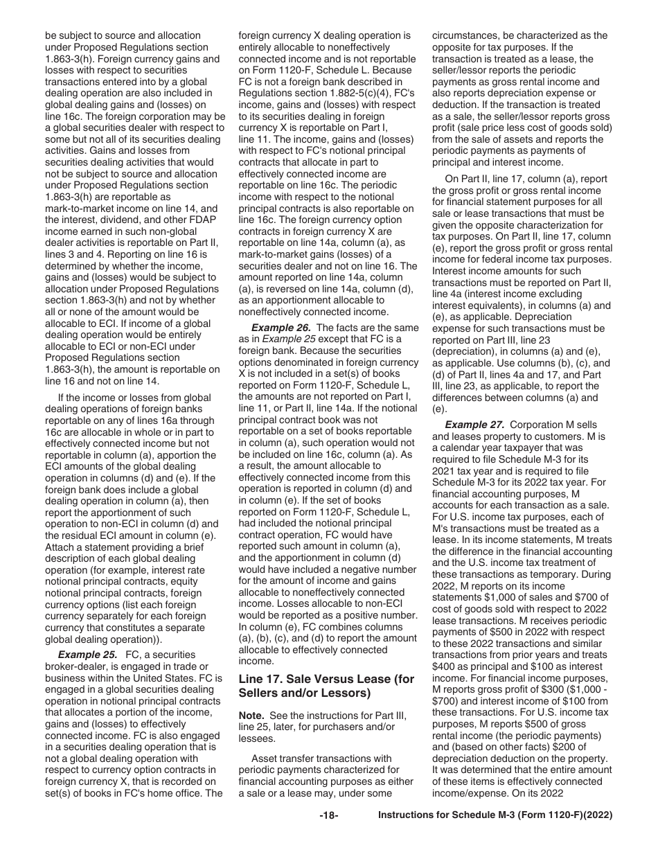 Instructions for IRS Form 1120-F Schedule M-3 Net Income (Loss) Reconciliation for Foreign Corporations With Reportable Assets of $10 Million or More, Page 18