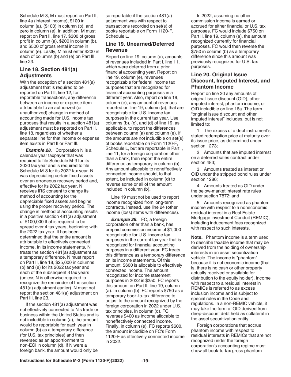 Instructions for IRS Form 1120-F Schedule M-3 Net Income (Loss) Reconciliation for Foreign Corporations With Reportable Assets of $10 Million or More, Page 19