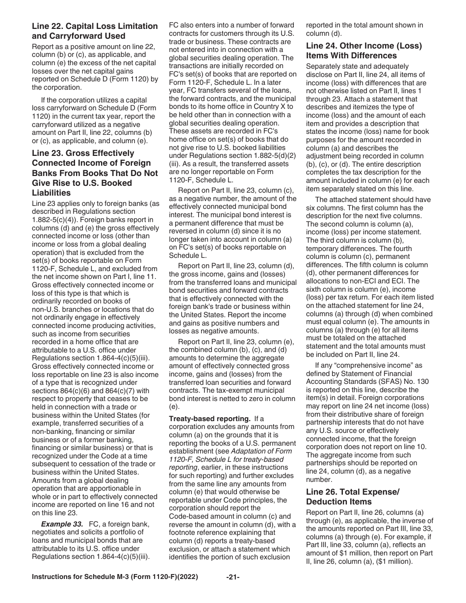 Instructions for IRS Form 1120-F Schedule M-3 Net Income (Loss) Reconciliation for Foreign Corporations With Reportable Assets of $10 Million or More, Page 21