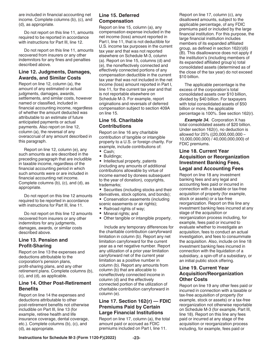 Instructions for IRS Form 1120-F Schedule M-3 Net Income (Loss) Reconciliation for Foreign Corporations With Reportable Assets of $10 Million or More, Page 23