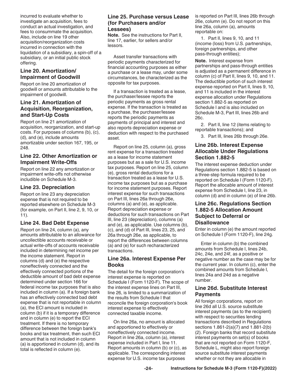 Instructions for IRS Form 1120-F Schedule M-3 Net Income (Loss) Reconciliation for Foreign Corporations With Reportable Assets of $10 Million or More, Page 24