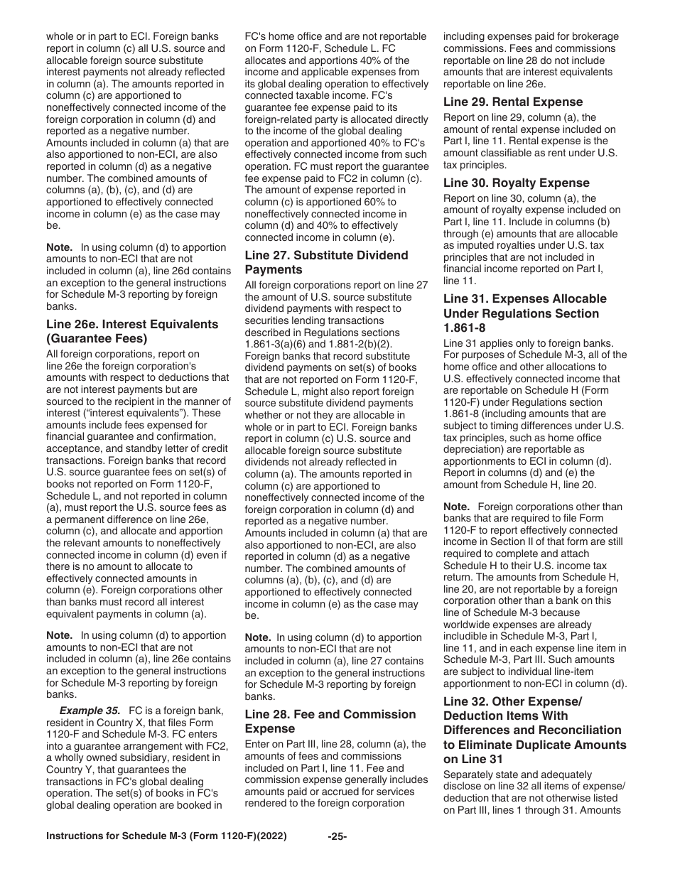 Instructions for IRS Form 1120-F Schedule M-3 Net Income (Loss) Reconciliation for Foreign Corporations With Reportable Assets of $10 Million or More, Page 25