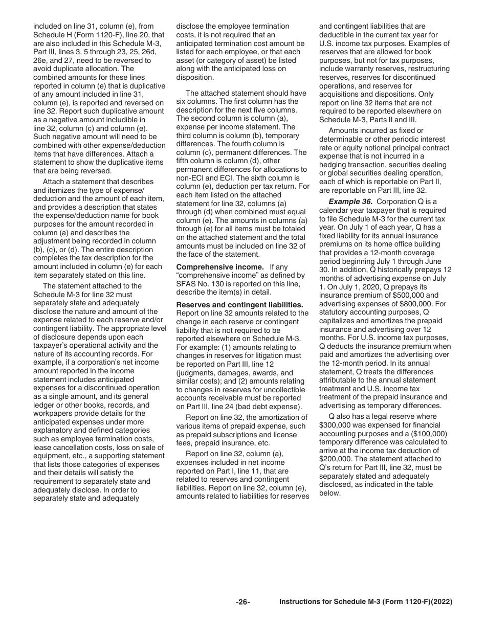 Instructions for IRS Form 1120-F Schedule M-3 Net Income (Loss) Reconciliation for Foreign Corporations With Reportable Assets of $10 Million or More, Page 26