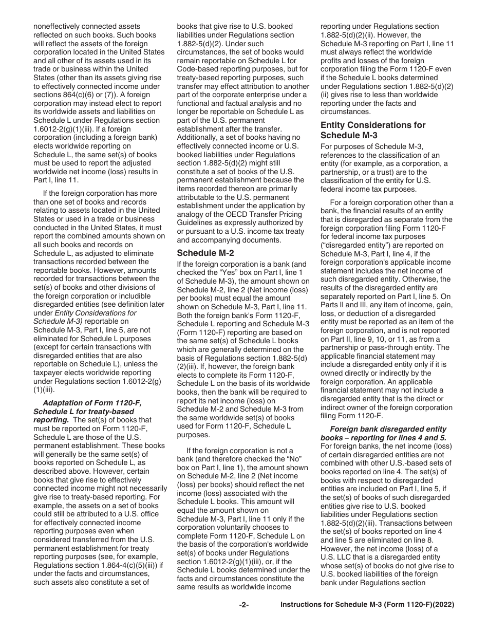 Instructions for IRS Form 1120-F Schedule M-3 Net Income (Loss) Reconciliation for Foreign Corporations With Reportable Assets of $10 Million or More, Page 2