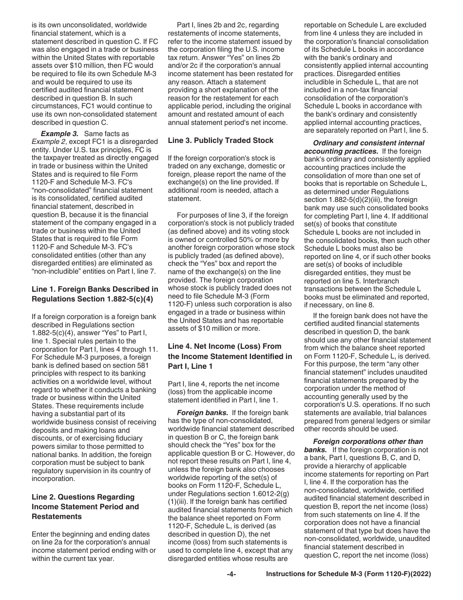 Instructions for IRS Form 1120-F Schedule M-3 Net Income (Loss) Reconciliation for Foreign Corporations With Reportable Assets of $10 Million or More, Page 4