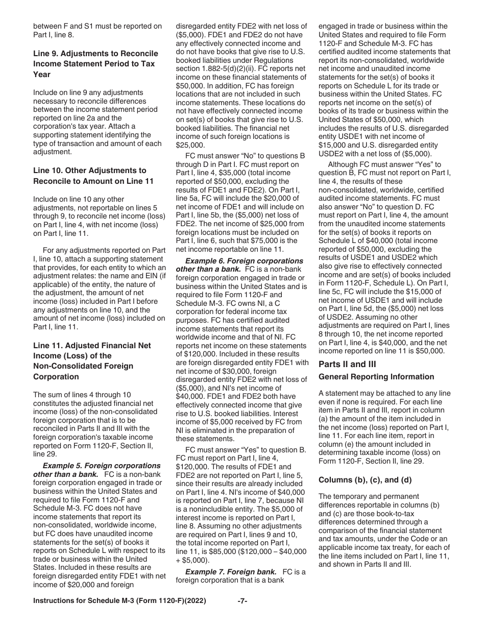 Instructions for IRS Form 1120-F Schedule M-3 Net Income (Loss) Reconciliation for Foreign Corporations With Reportable Assets of $10 Million or More, Page 7