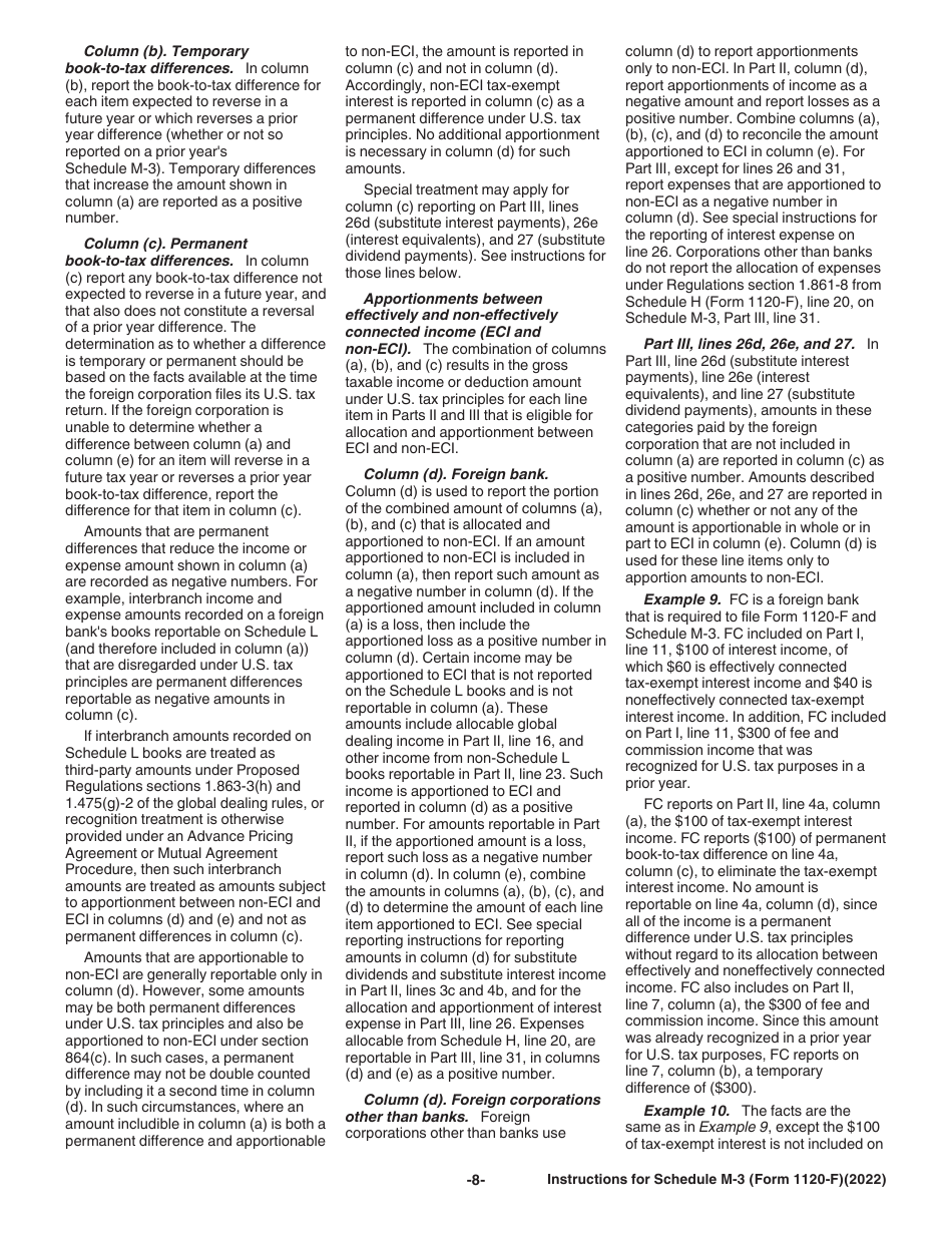 Instructions for IRS Form 1120-F Schedule M-3 Net Income (Loss) Reconciliation for Foreign Corporations With Reportable Assets of $10 Million or More, Page 8