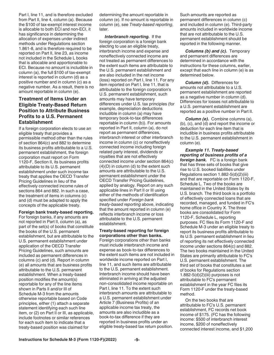 Instructions for IRS Form 1120-F Schedule M-3 Net Income (Loss) Reconciliation for Foreign Corporations With Reportable Assets of $10 Million or More, Page 9