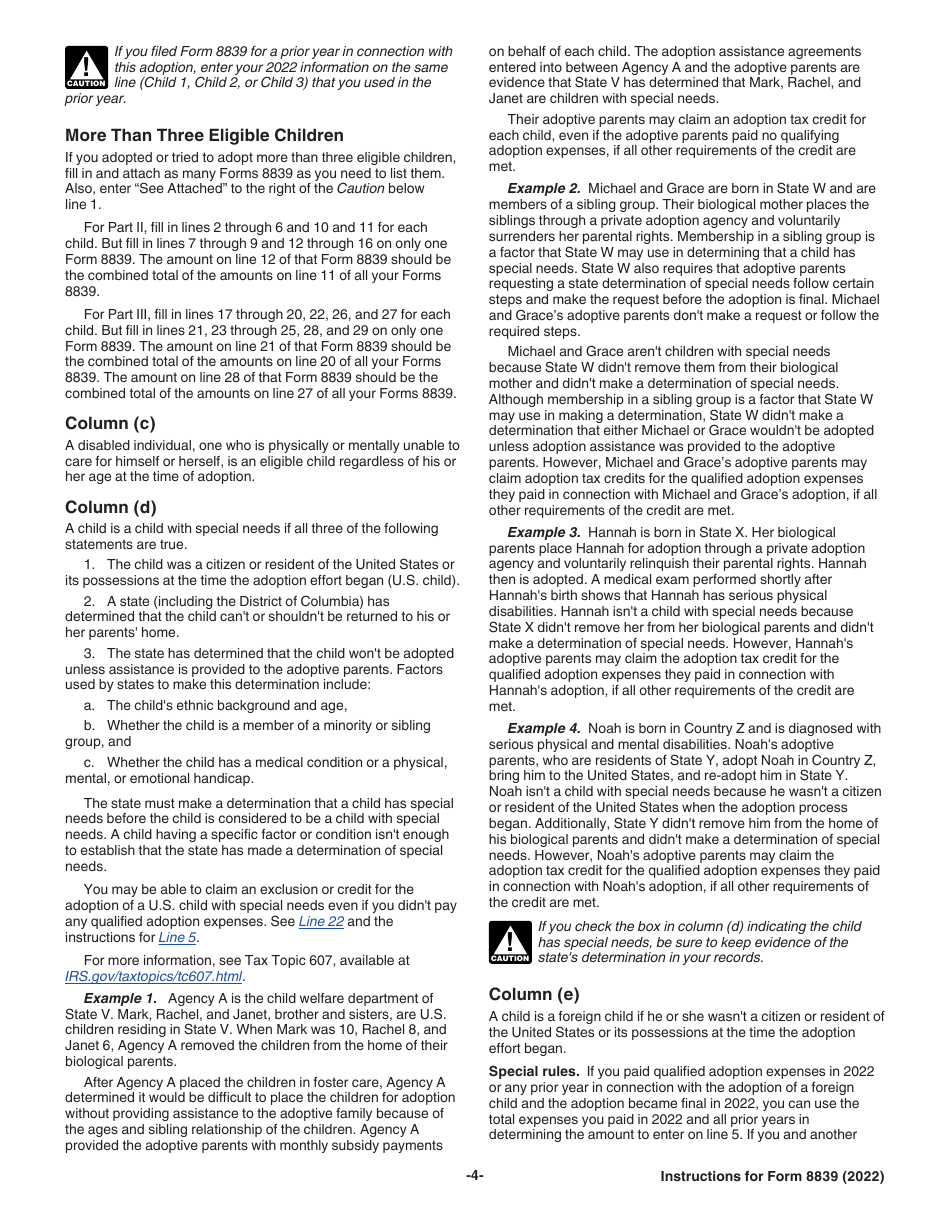 Instructions for IRS Form 8839 Qualified Adoption Expenses, Page 4