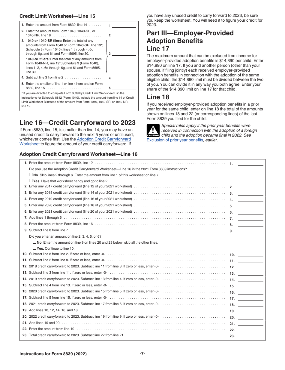 Instructions for IRS Form 8839 Qualified Adoption Expenses, Page 7