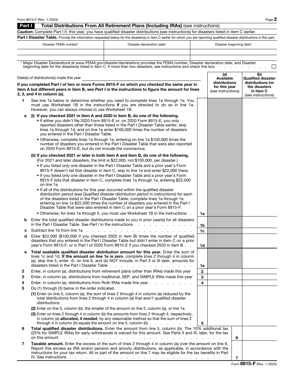 IRS Form 8915-F Qualified Disaster Retirement Plan Distributions and Repayments, Page 2