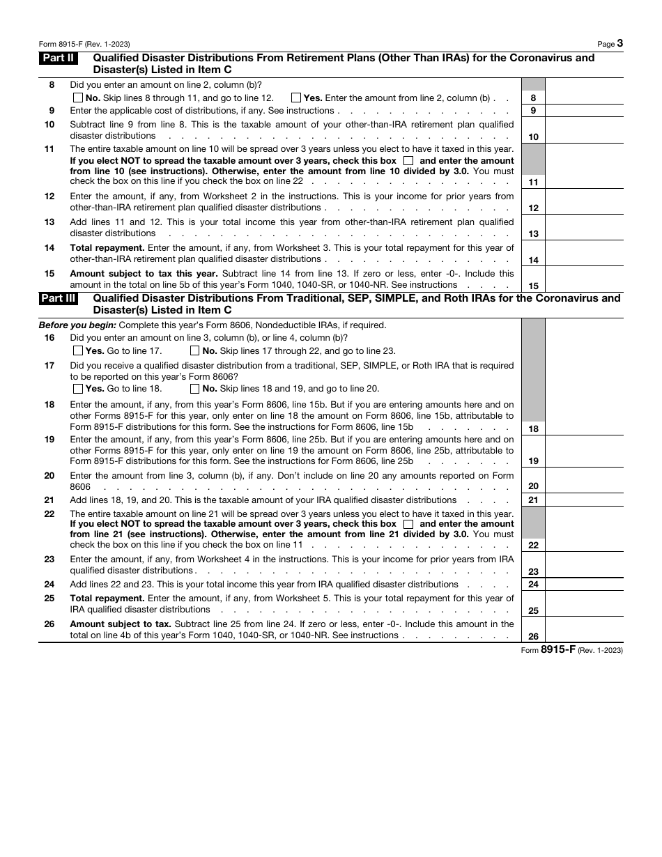 IRS Form 8915-F Qualified Disaster Retirement Plan Distributions and Repayments, Page 3