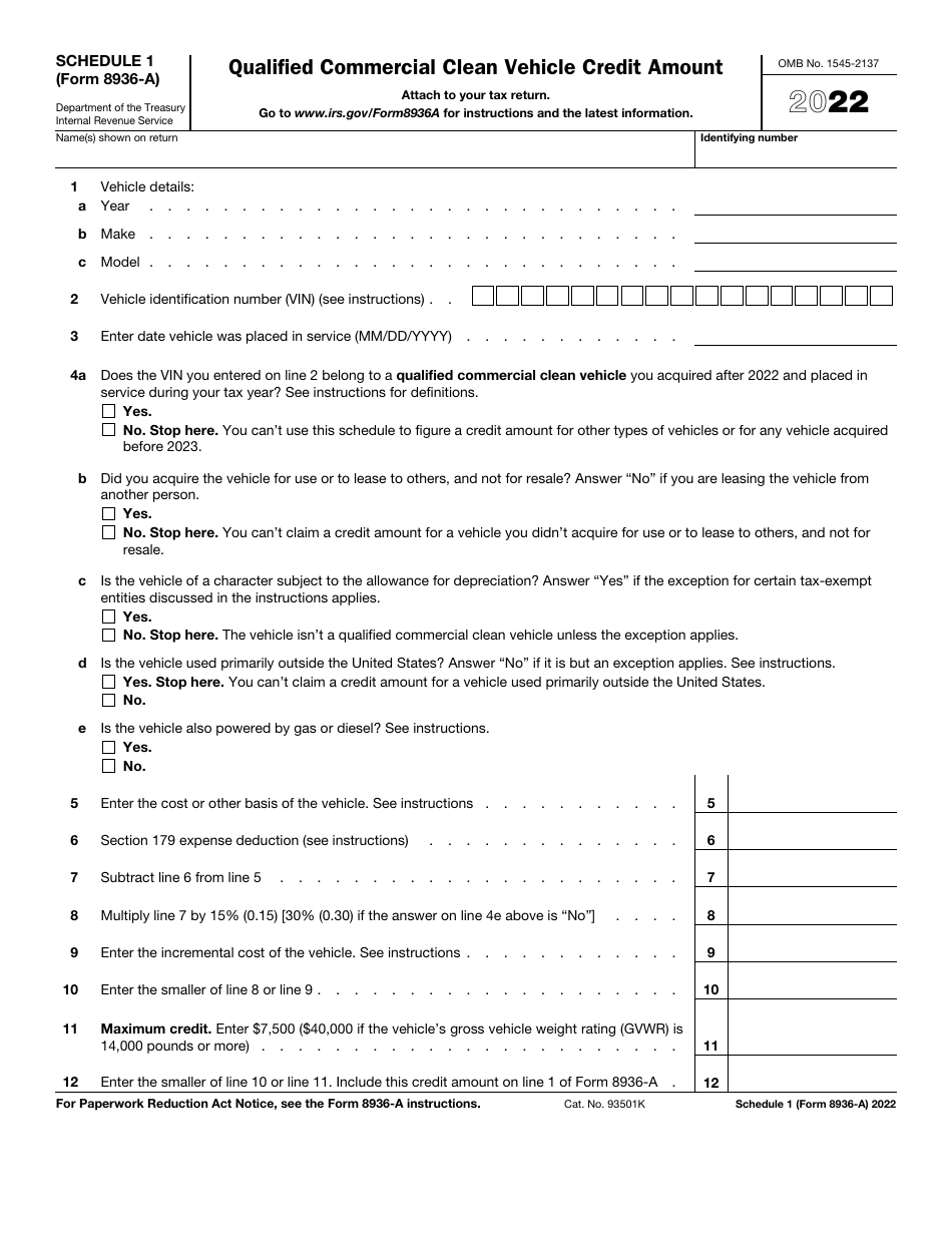 IRS Form 8936-A Schedule 1 - 2022 - Fill Out, Sign Online and Download ...