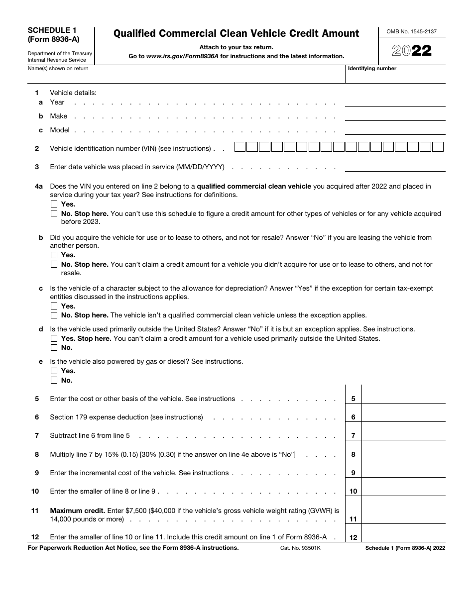 IRS Form 8936-A Schedule 1 Qualified Commercial Clean Vehicle Credit Amount, Page 1