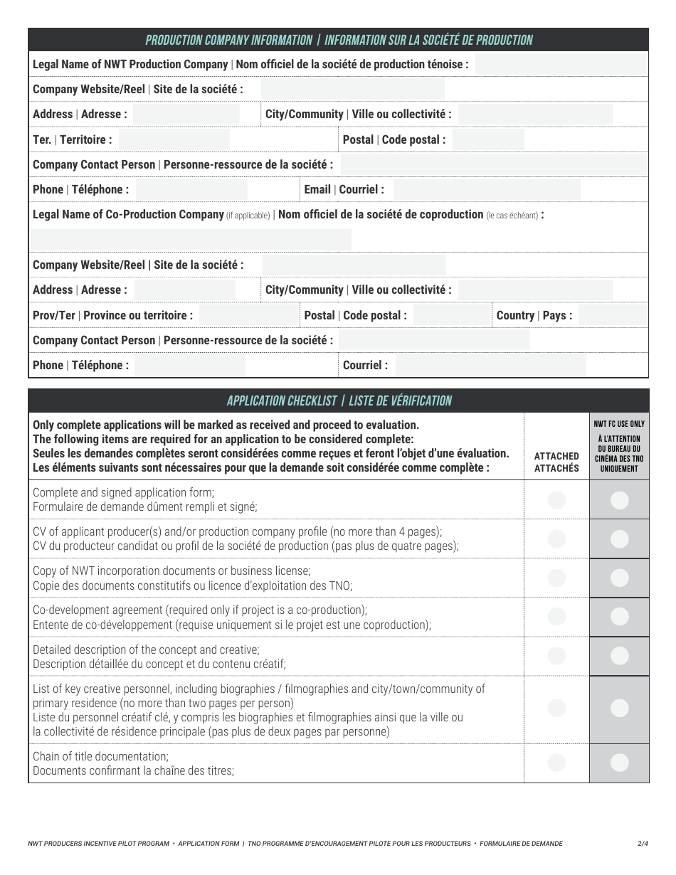 Producers Incentive Pilot Program Application Form - Northwest Territories, Canada (English / French), Page 2