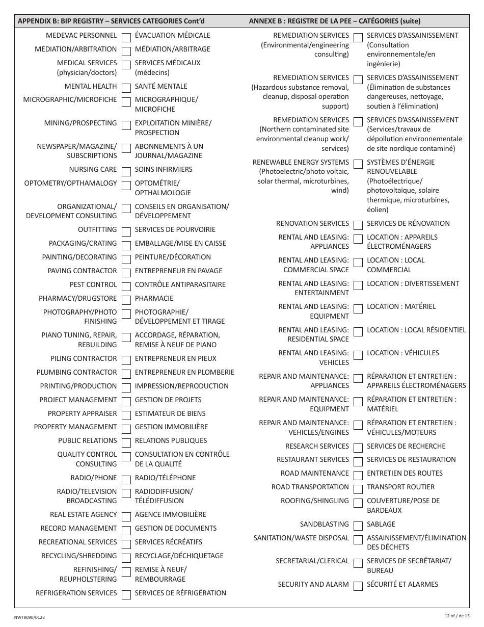 Form NWT9090 Business Incentive Policy - Northwest Territories, Canada (English / French), Page 12