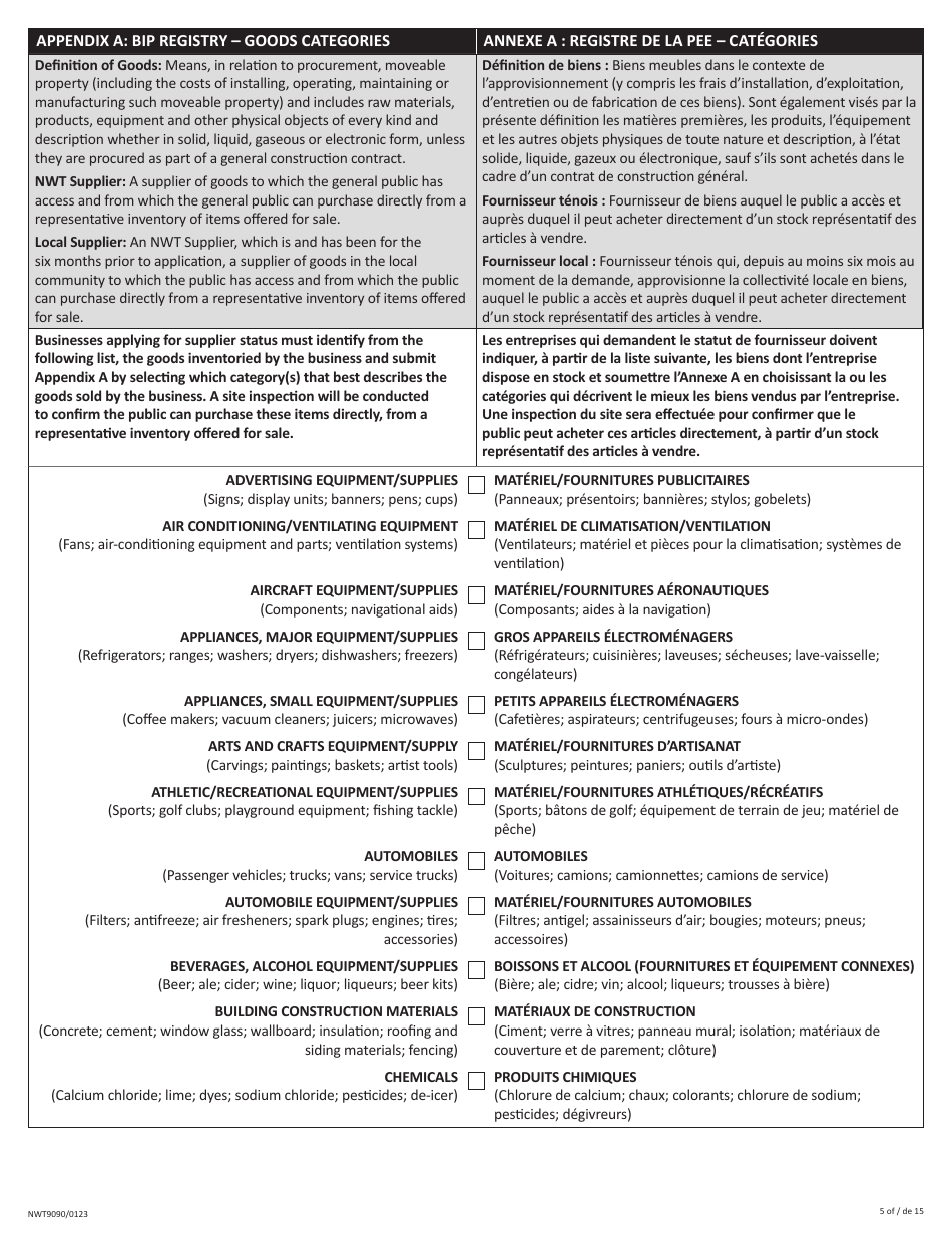 Form NWT9090 Business Incentive Policy - Northwest Territories, Canada (English / French), Page 5