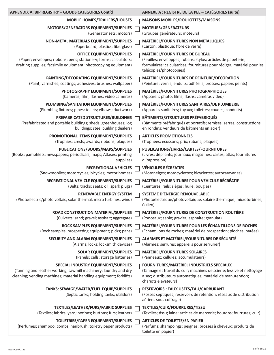 Form NWT9090 Business Incentive Policy - Northwest Territories, Canada (English / French), Page 8
