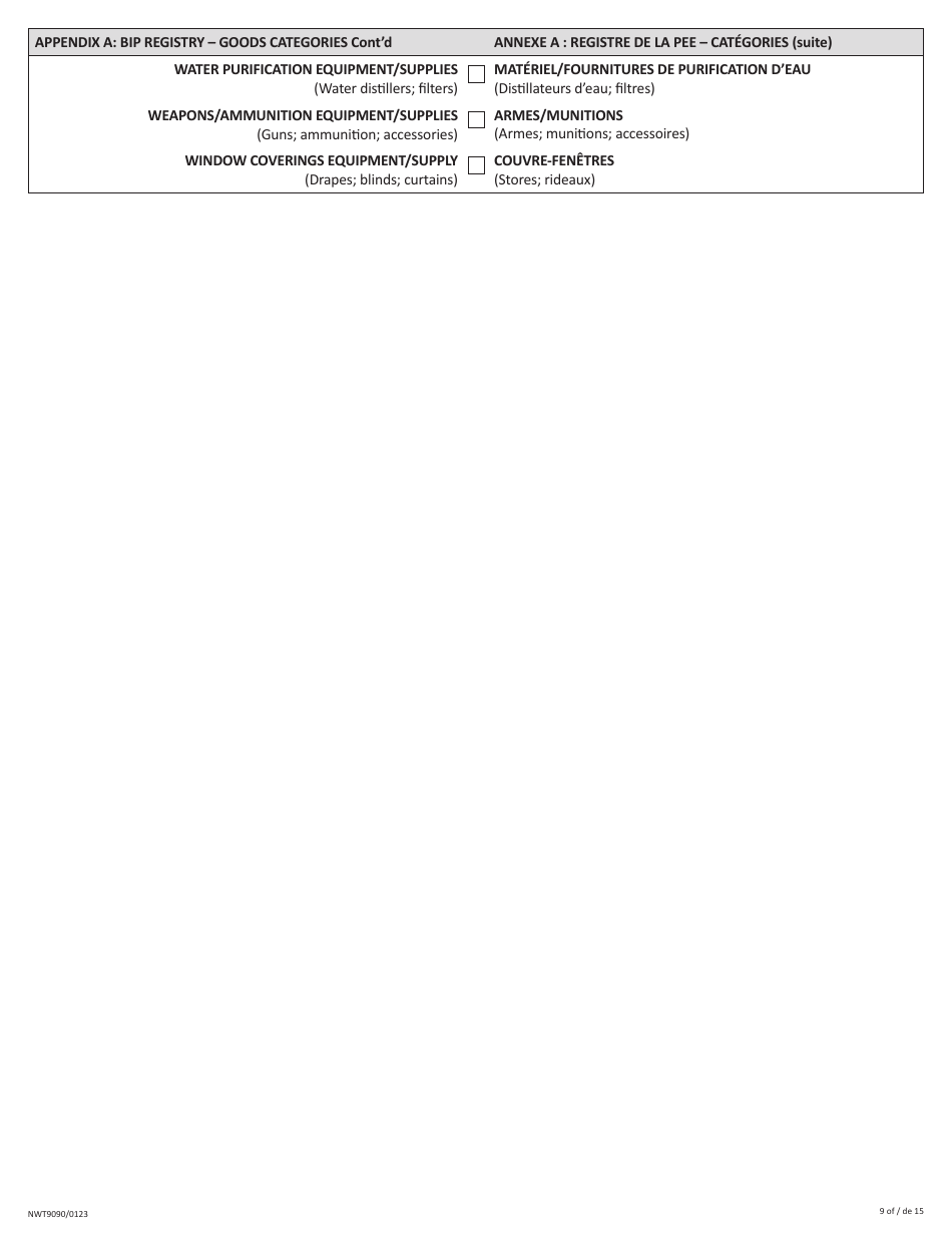 Form NWT9090 Business Incentive Policy - Northwest Territories, Canada (English / French), Page 9