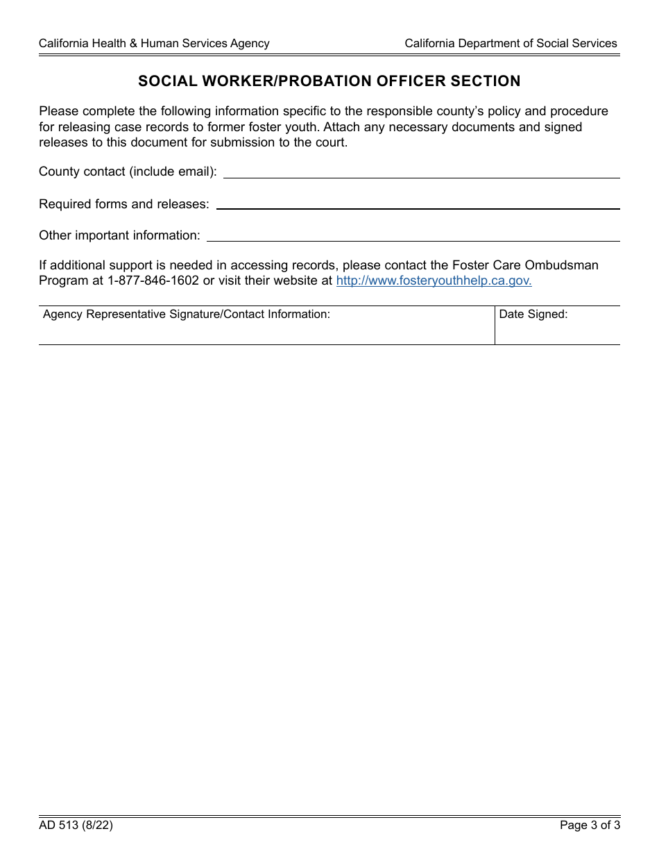 Form AD513 Non-minor Dependent Adoption Mutual Disclosure Agreement - California, Page 3