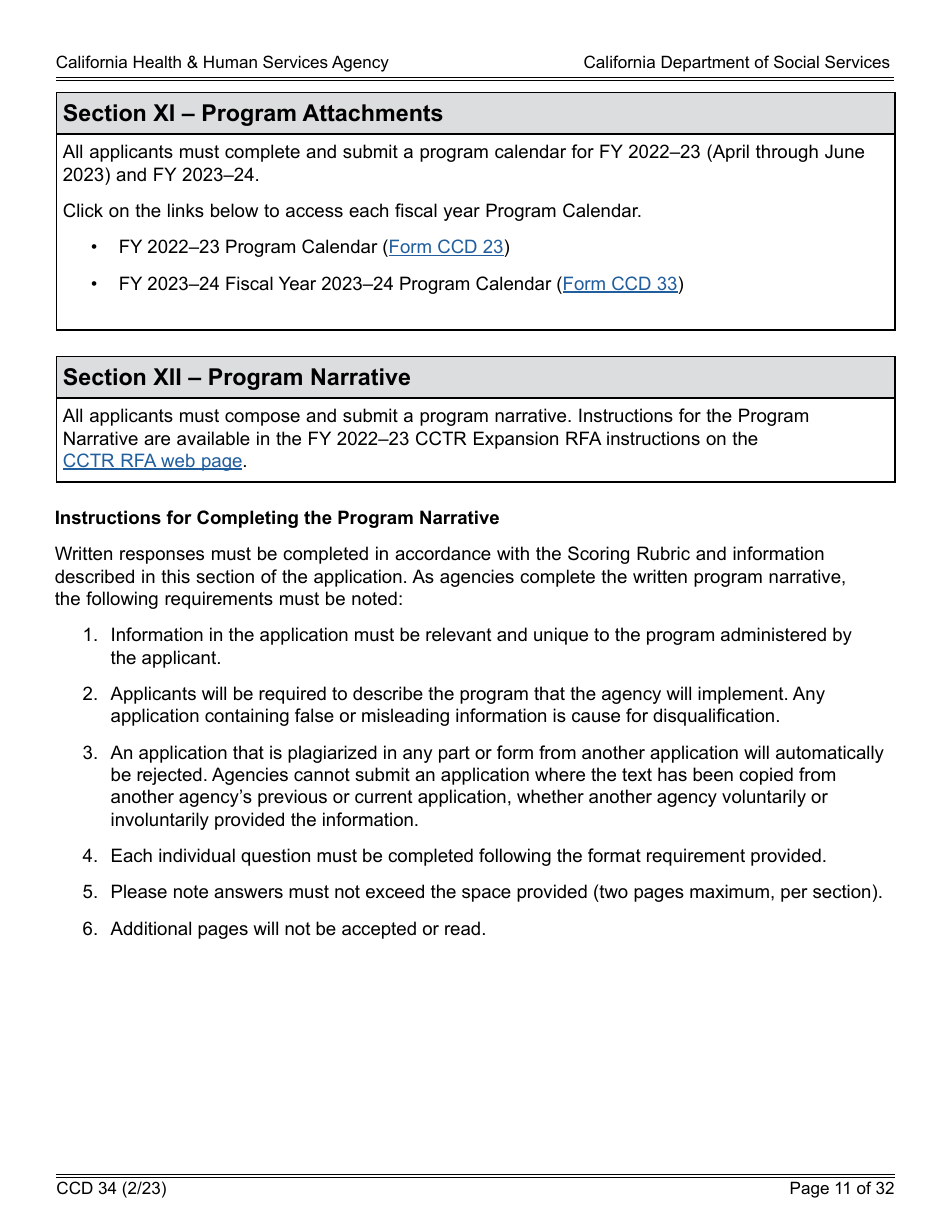 Form CCD34 General Child Care and Development Program Expansion Funds Request for Applications - California, Page 11