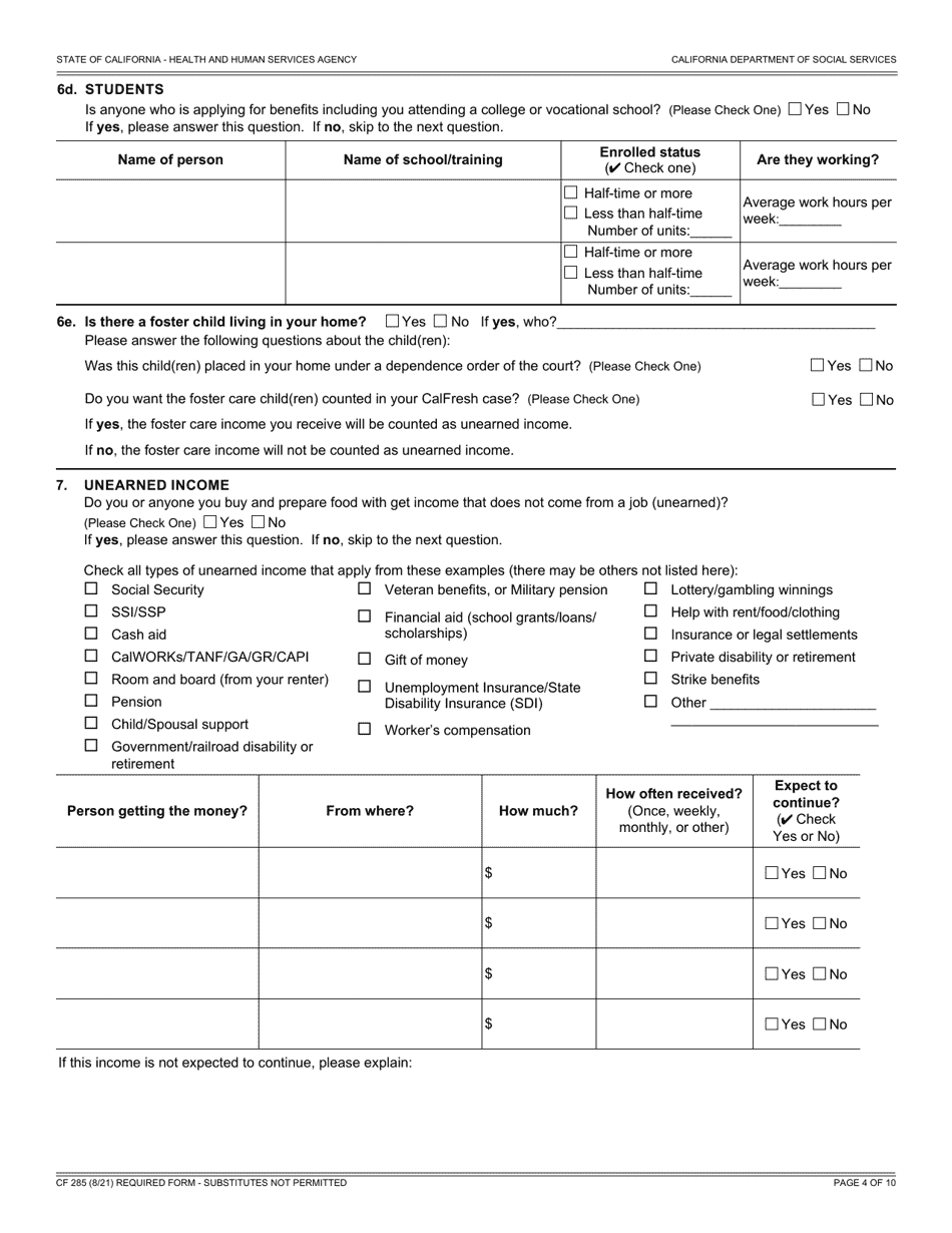 Form Cf285 Download Fillable Pdf Or Fill Online Application For Calfresh Benefits California 6762
