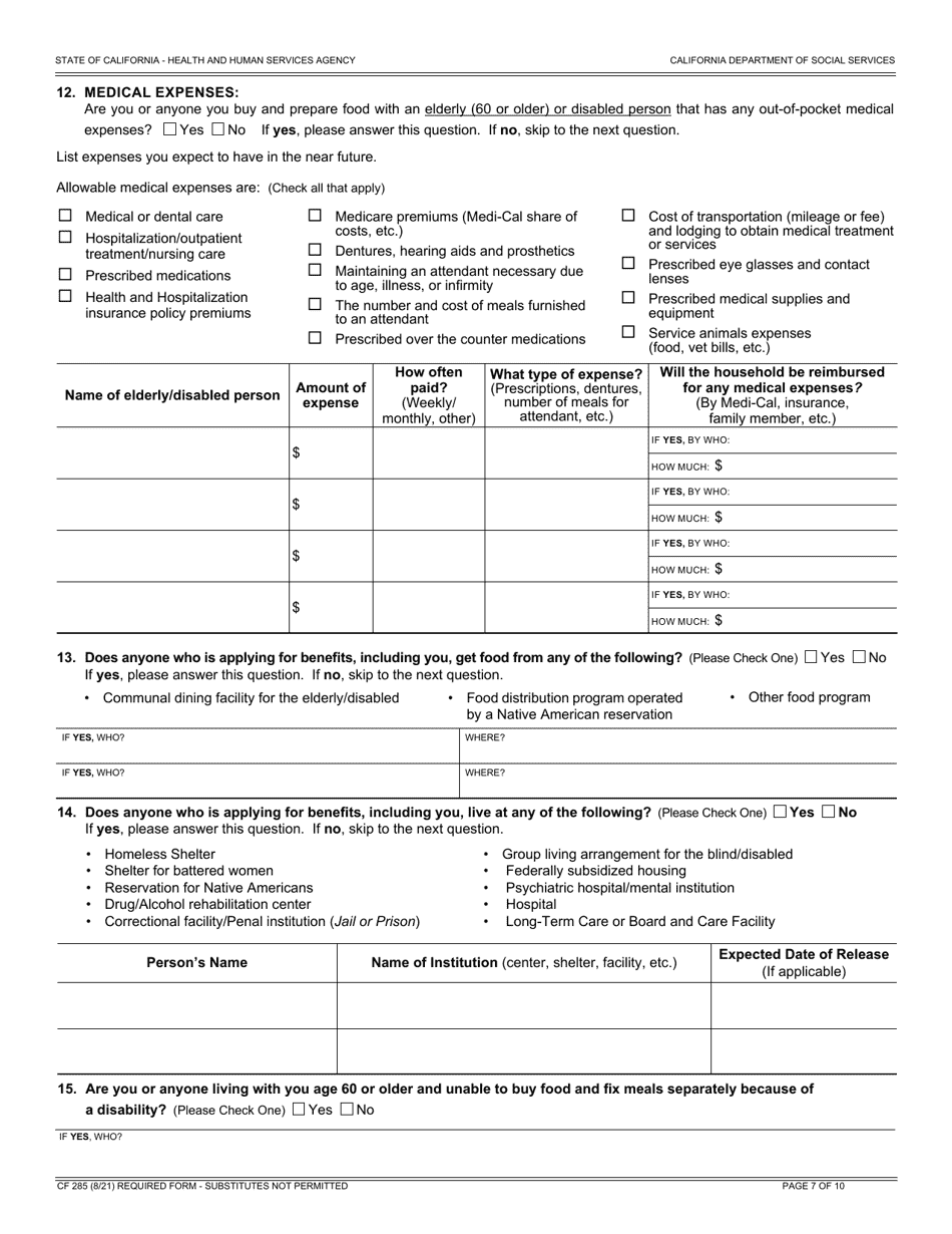 Form CF285 Download Fillable PDF Or Fill Online Application For ...