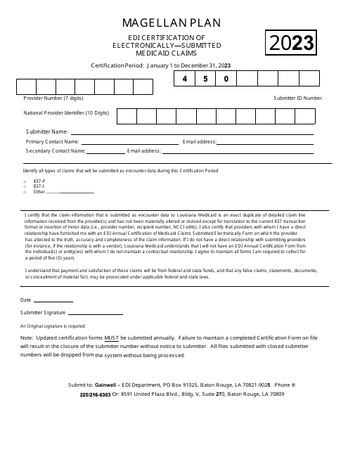 Edi Certification of Electronically-Submitted Medicaid Claims - Magellan Plan - Louisiana Download Pdf