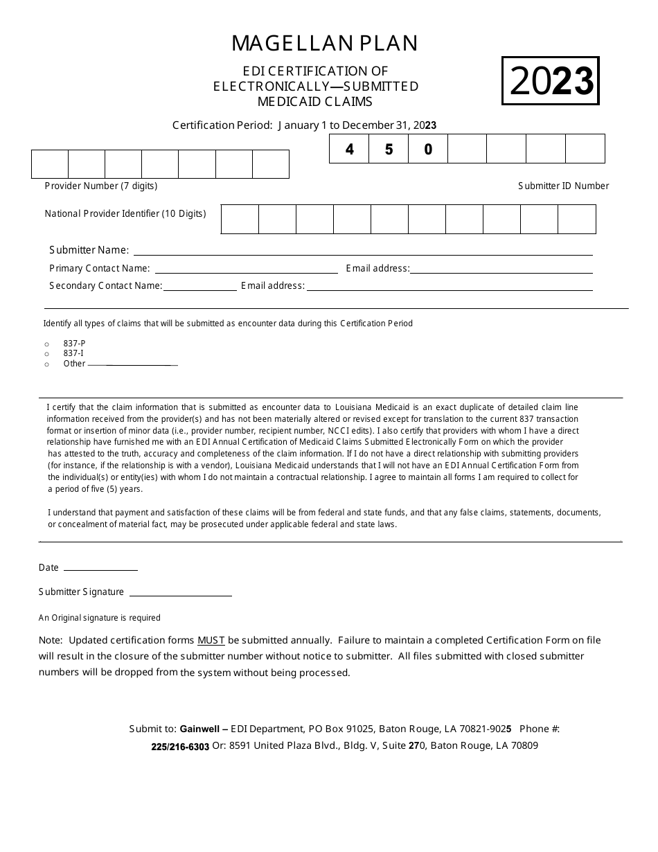 Edi Certification of Electronically-Submitted Medicaid Claims - Magellan Plan - Louisiana, Page 1