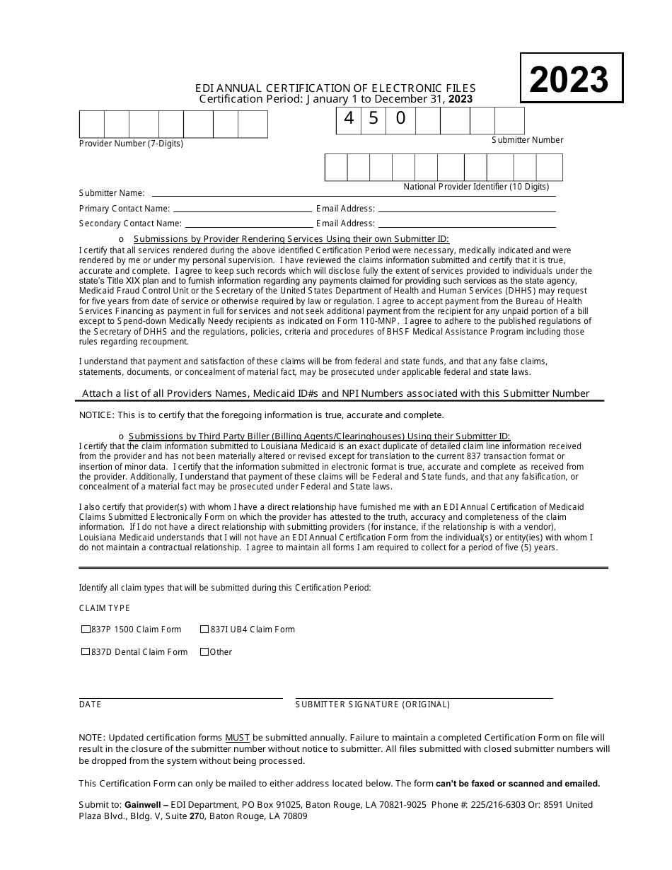 Edi Certification of Electronically-Submitted Medicaid Claims - Louisiana, Page 1