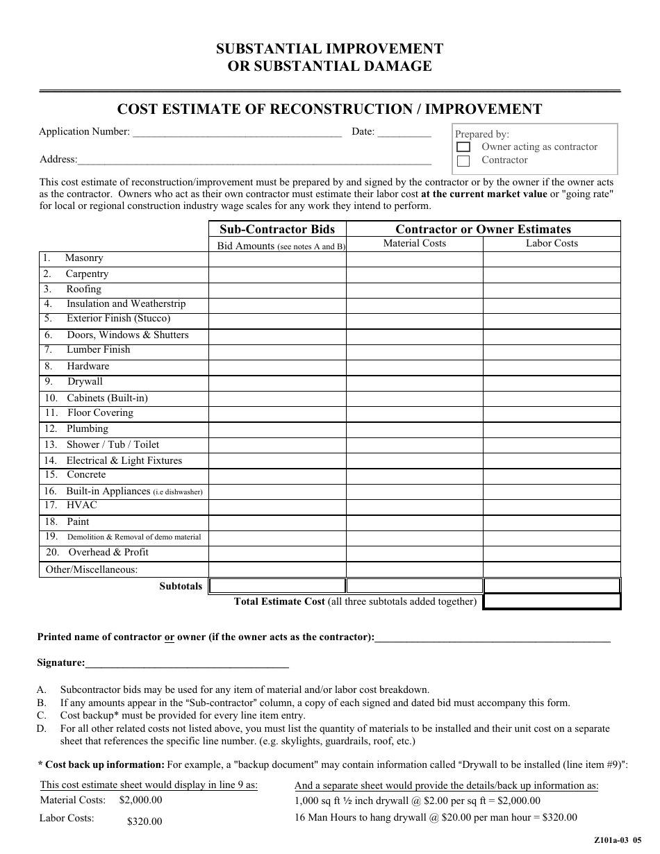 Detailed Construction Cost Breakdown Itemization Package - Lee County, Florida, Page 4