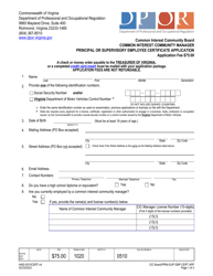 Document preview: Form A492-0510CERT Common Interest Community Manager Principal or Supervisory Employee Certificate Application - Virginia