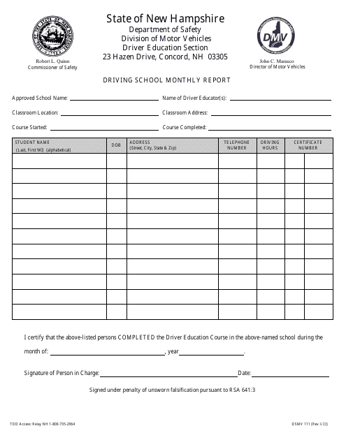 Form DSMV111  Printable Pdf