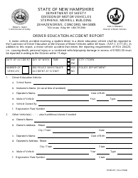 Form DSMV291 Driver Education Accident Report - New Hampshire