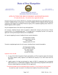 Form RDMV381 Application for Obd Economic Hardship Waiver - New Hampshire
