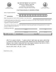 Document preview: Form RDMV380 Custom Vehicle Verification - New Hampshire